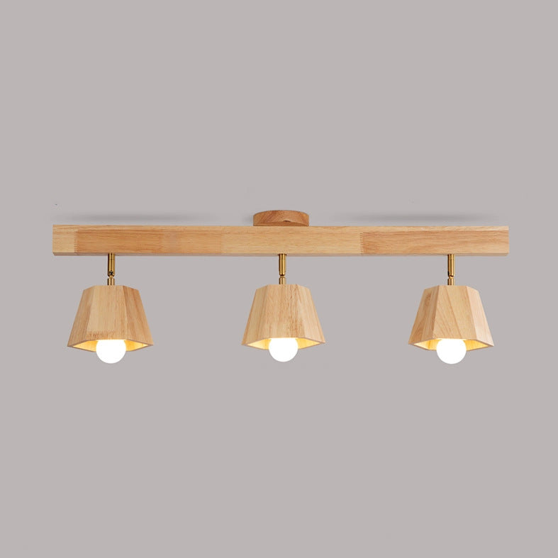 Contemporary Scandinavian Hexagonal Long Rubberwood 1/2/3/4/5 Light Semi-Flush Mount Ceiling Light For Bedroom