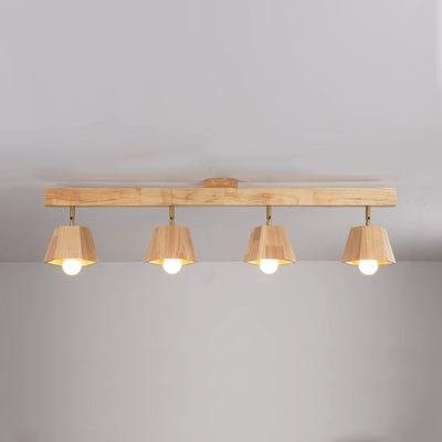 Contemporary Scandinavian Hexagonal Long Rubberwood 1/2/3/4/5 Light Semi-Flush Mount Ceiling Light For Bedroom