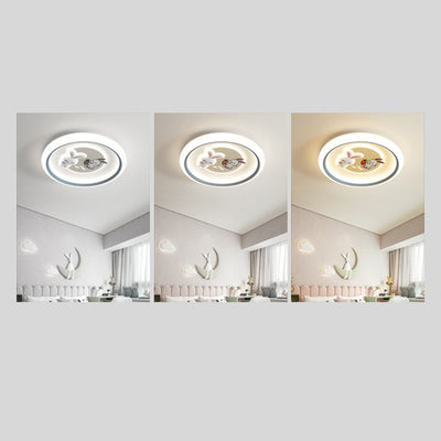 Modern Art Deco Kids Rabbit Round Acrylic Iron LED Flush Mount Ceiling Light For Living Room