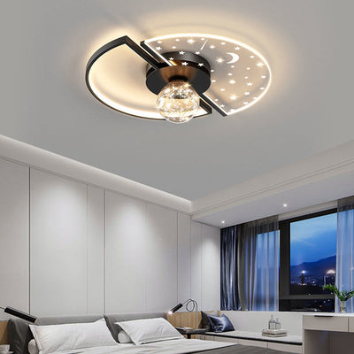 Contemporary Scandinavian Round Orb Star Crescent Glass Acrylic Iron LED Flush Mount Ceiling Light For Bedroom