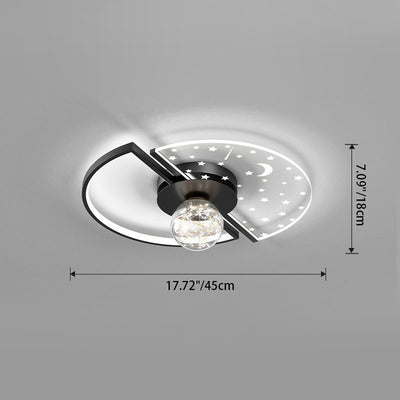 Contemporary Scandinavian Round Orb Star Crescent Glass Acrylic Iron LED Flush Mount Ceiling Light For Bedroom