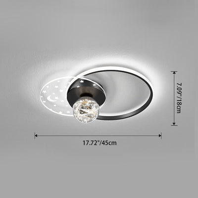 Contemporary Scandinavian Round Orb Star Crescent Glass Acrylic Iron LED Flush Mount Ceiling Light For Bedroom