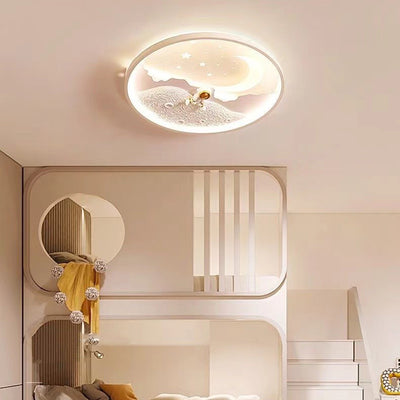 Modern Minimalist Kids Astronaut Planet Round Acrylic Resin Iron LED Flush Mount Ceiling Light For Bedroom