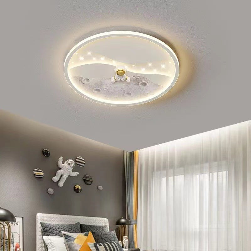 Modern Minimalist Kids Astronaut Planet Round Acrylic Resin Iron LED Flush Mount Ceiling Light For Bedroom