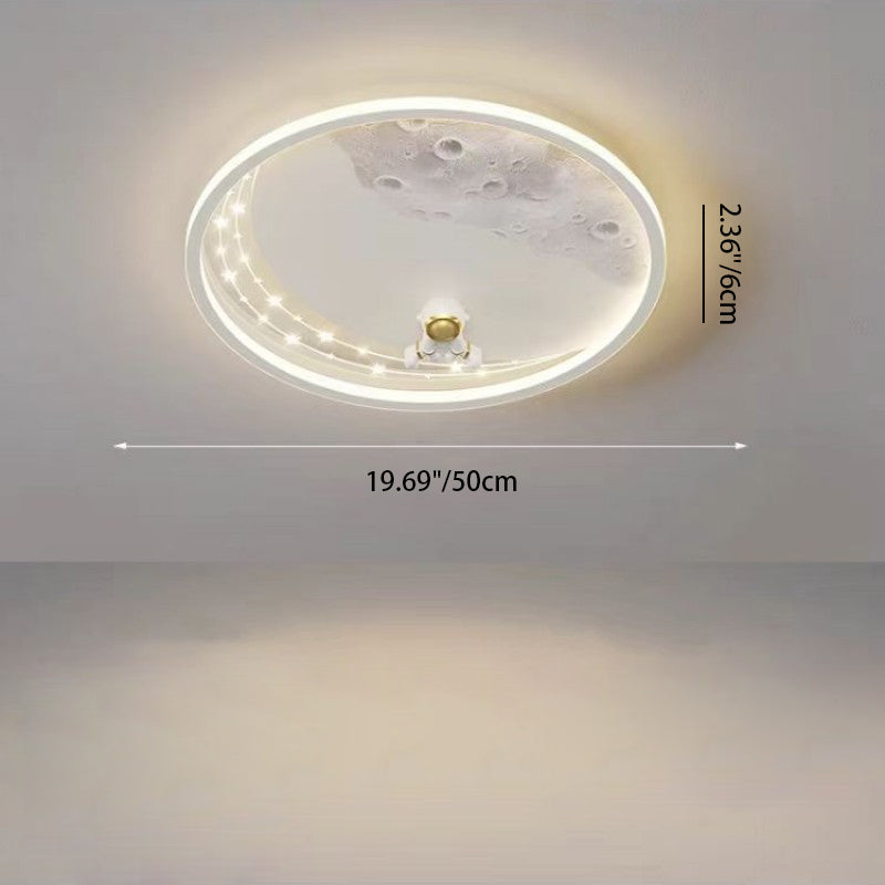 Modern Minimalist Kids Astronaut Planet Round Acrylic Resin Iron LED Flush Mount Ceiling Light For Bedroom