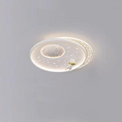 Modern Minimalist Kids Astronaut Planet Round Acrylic Resin Iron LED Flush Mount Ceiling Light For Bedroom