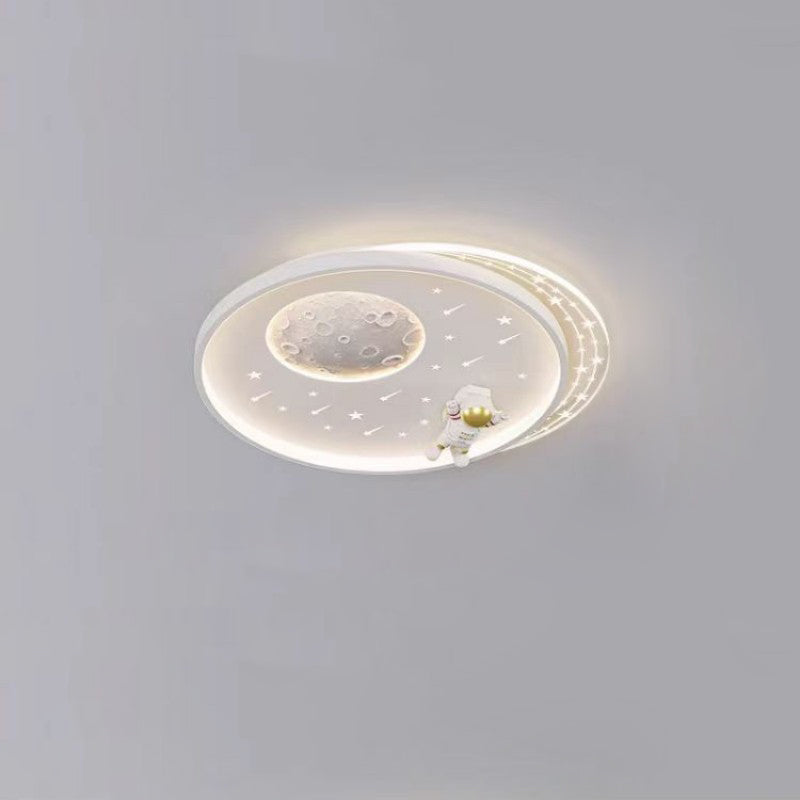 Modern Minimalist Kids Astronaut Planet Round Acrylic Resin Iron LED Flush Mount Ceiling Light For Bedroom