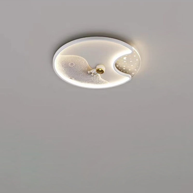 Modern Minimalist Kids Astronaut Planet Round Acrylic Resin Iron LED Flush Mount Ceiling Light For Bedroom