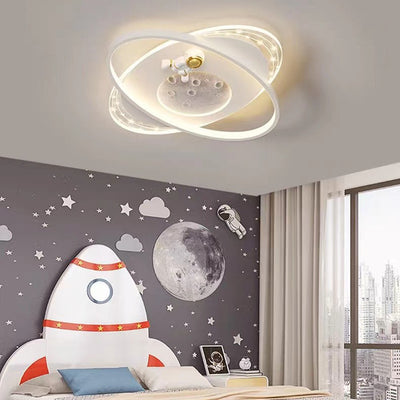 Modern Minimalist Kids Astronaut Planet Round Acrylic Resin Iron LED Flush Mount Ceiling Light For Bedroom