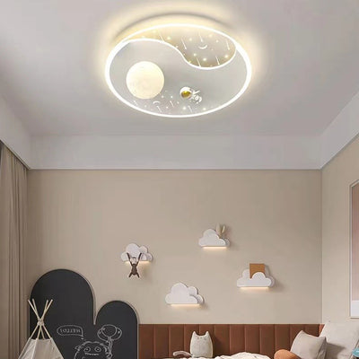 Modern Minimalist Kids Spaceman Planet Orb Acrylic Resin Iron LED Flush Mount Ceiling Light For Living Room