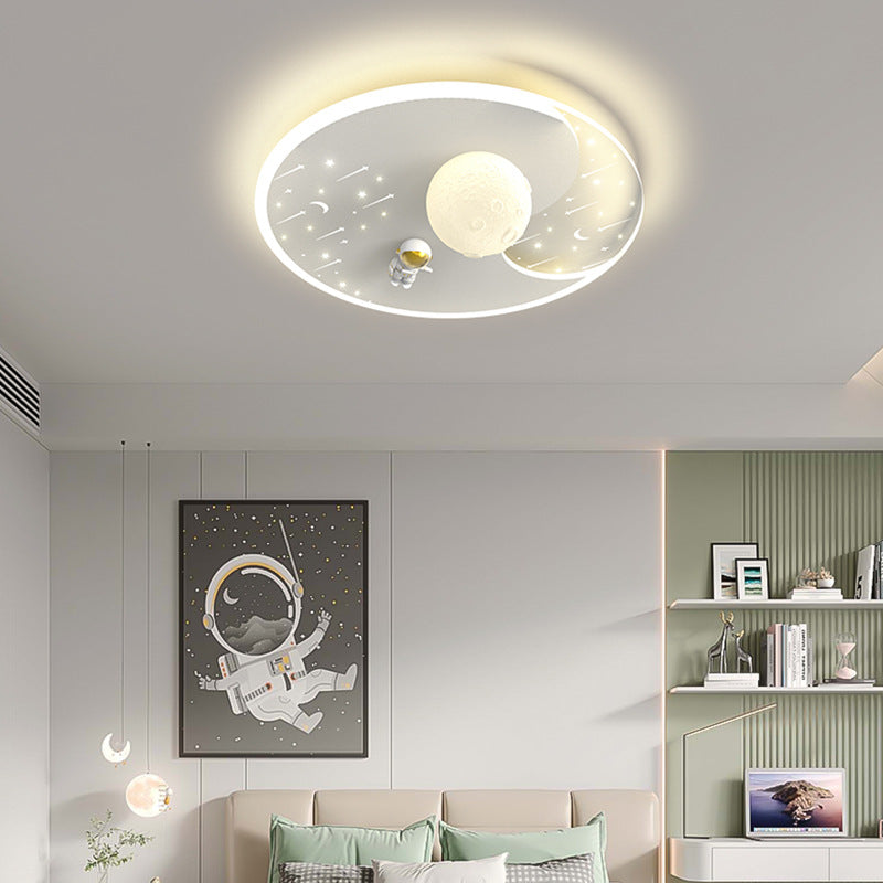 Modern Minimalist Kids Spaceman Planet Orb Acrylic Resin Iron LED Flush Mount Ceiling Light For Living Room