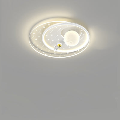 Modern Minimalist Kids Spaceman Planet Orb Acrylic Resin Iron LED Flush Mount Ceiling Light For Living Room