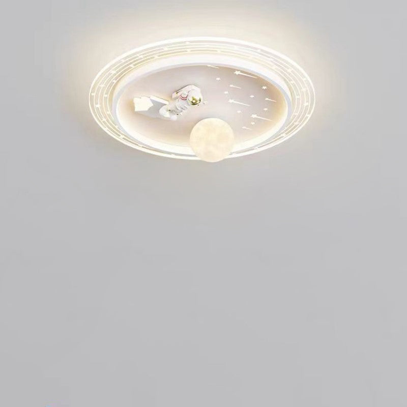 Modern Minimalist Kids Spaceman Planet Orb Acrylic Resin Iron LED Flush Mount Ceiling Light For Living Room