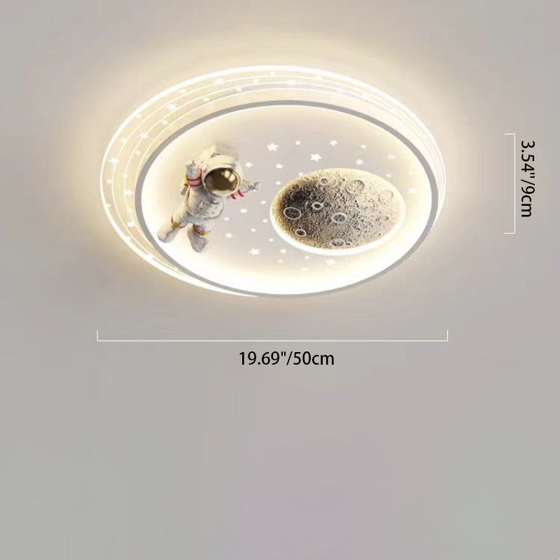 Modern Minimalist Kids Spaceman Planet Orb Acrylic Resin Iron LED Flush Mount Ceiling Light For Living Room