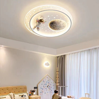 Modern Minimalist Kids Spaceman Planet Orb Acrylic Resin Iron LED Flush Mount Ceiling Light For Living Room