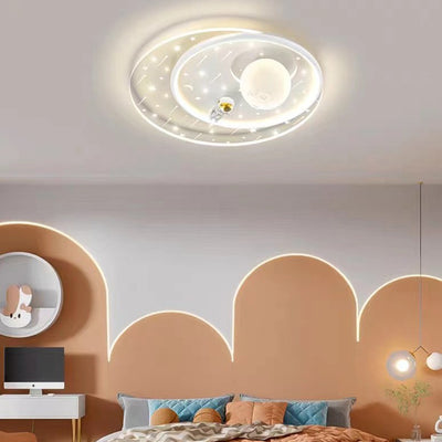 Modern Minimalist Kids Spaceman Planet Orb Acrylic Resin Iron LED Flush Mount Ceiling Light For Living Room