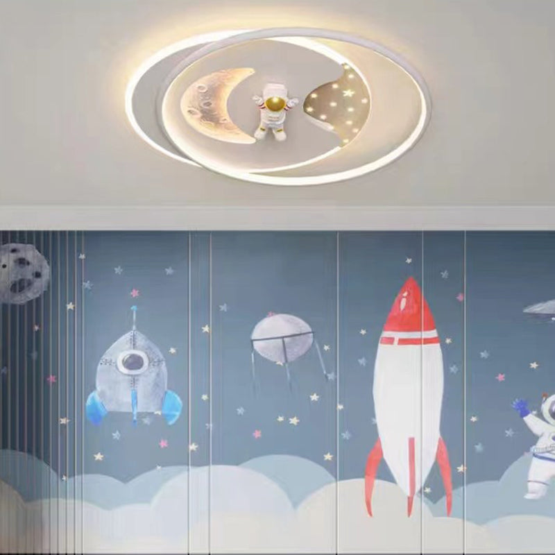 Modern Minimalist Kids Spaceman Planet Orb Acrylic Resin Iron LED Flush Mount Ceiling Light For Living Room