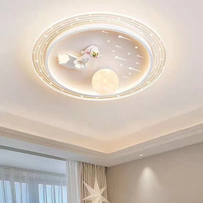 Modern Minimalist Kids Spaceman Planet Orb Acrylic Resin Iron LED Flush Mount Ceiling Light For Living Room