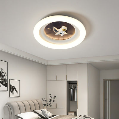 Modern Simplicity Kids Astronaut Planet Round PE Iron LED Flush Mount Ceiling Light For Bedroom