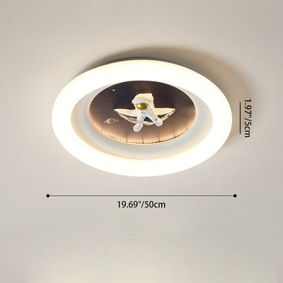 Modern Simplicity Kids Astronaut Planet Round PE Iron LED Flush Mount Ceiling Light For Bedroom