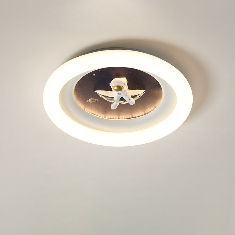 Modern Simplicity Kids Astronaut Planet Round PE Iron LED Flush Mount Ceiling Light For Bedroom