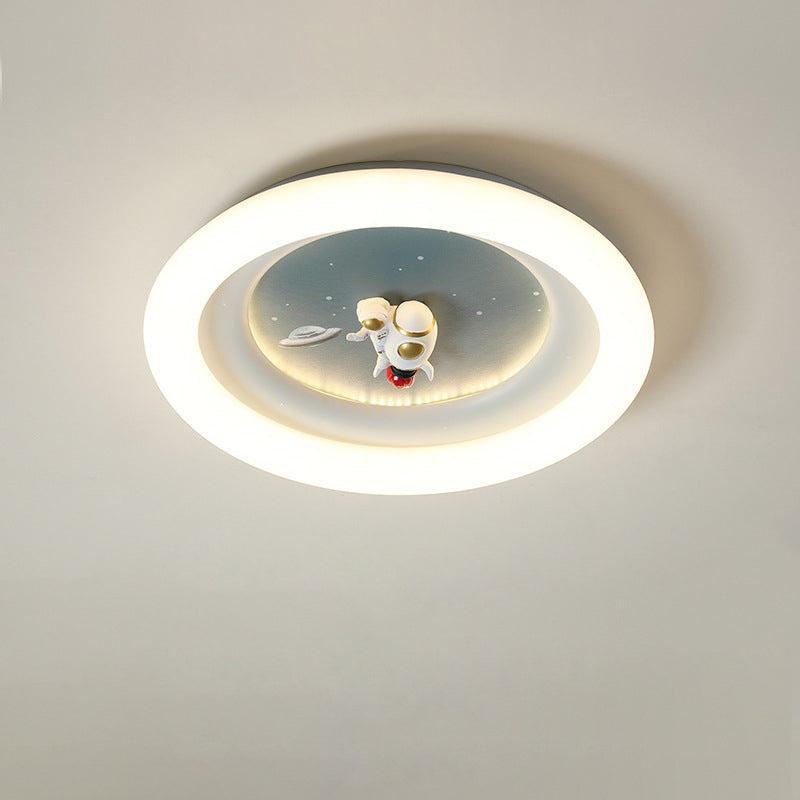 Modern Simplicity Kids Astronaut Planet Round PE Iron LED Flush Mount Ceiling Light For Bedroom