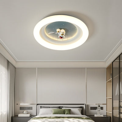 Modern Simplicity Kids Astronaut Planet Round PE Iron LED Flush Mount Ceiling Light For Bedroom