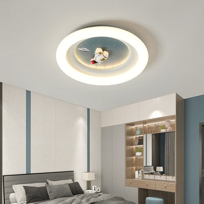 Modern Simplicity Kids Astronaut Planet Round PE Iron LED Flush Mount Ceiling Light For Bedroom