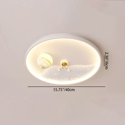 Modern Art Deco Kids Planet Astronaut Acrylic Resin Iron Aluminum LED Flush Mount Ceiling Light For Living Room