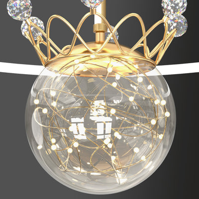 Modern Luxury Round Orb Crown PC Iron LED Semi-Flush Mount Ceiling Light For Bedroom