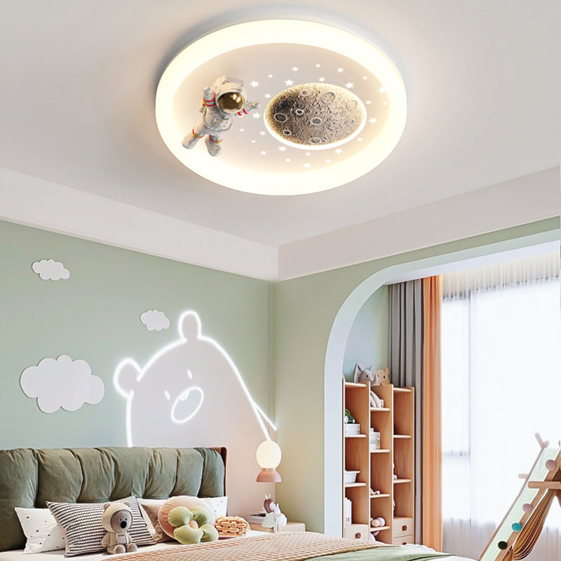 Modern Art Deco Kids Round Cloud Astronaut Planet Acrylic Iron LED Flush Mount Ceiling Light For Bedroom