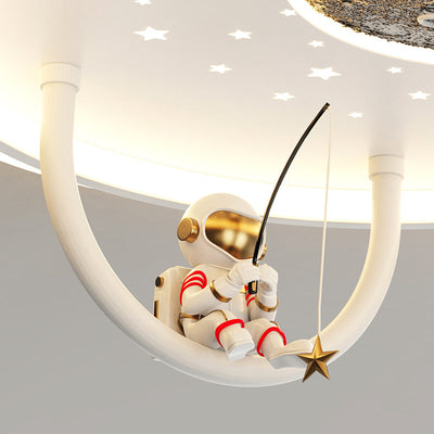 Modern Art Deco Kids Round Cloud Astronaut Planet Acrylic Iron LED Flush Mount Ceiling Light For Bedroom