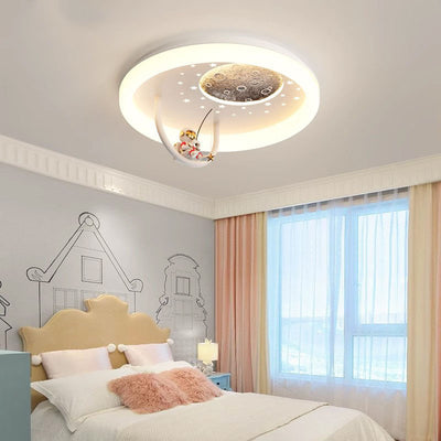 Modern Art Deco Kids Round Cloud Astronaut Planet Acrylic Iron LED Flush Mount Ceiling Light For Bedroom