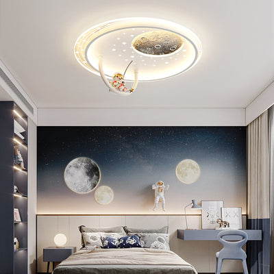 Modern Art Deco Kids Round Cloud Astronaut Planet Acrylic Iron LED Flush Mount Ceiling Light For Bedroom