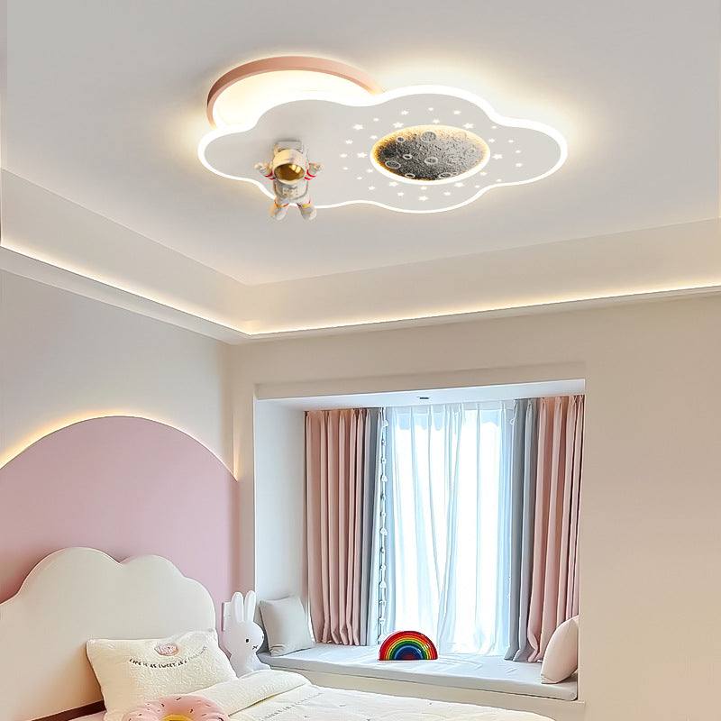 Modern Art Deco Kids Round Cloud Astronaut Planet Acrylic Iron LED Flush Mount Ceiling Light For Bedroom