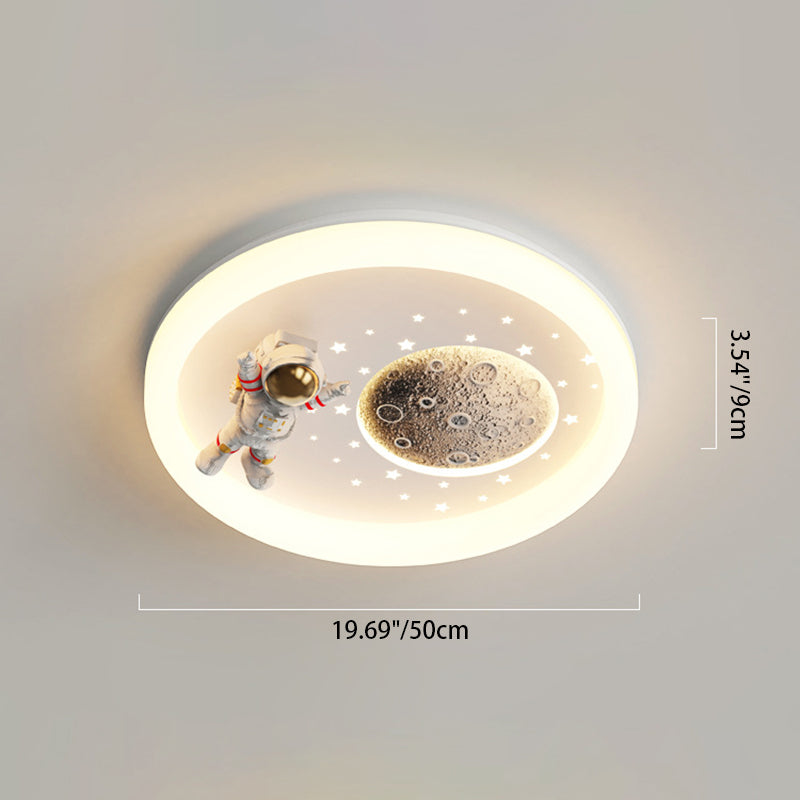 Modern Art Deco Kids Round Cloud Astronaut Planet Acrylic Iron LED Flush Mount Ceiling Light For Bedroom