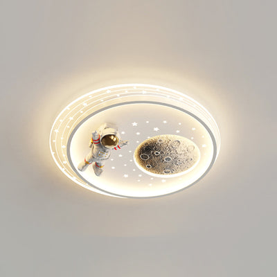 Modern Art Deco Kids Round Cloud Astronaut Planet Acrylic Iron LED Flush Mount Ceiling Light For Bedroom