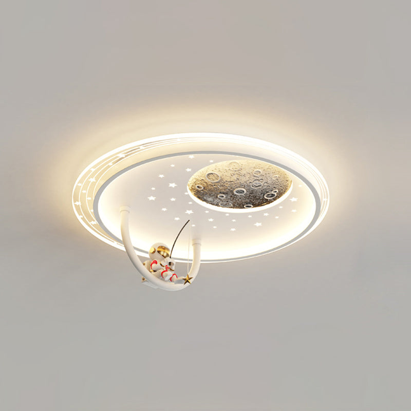 Modern Art Deco Kids Round Cloud Astronaut Planet Acrylic Iron LED Flush Mount Ceiling Light For Bedroom