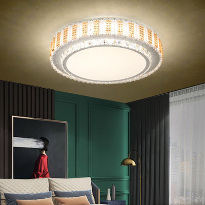 Modern Luxury Round Triangle Crystal Acrylic Hardware LED Flush Mount Ceiling Light For Bedroom