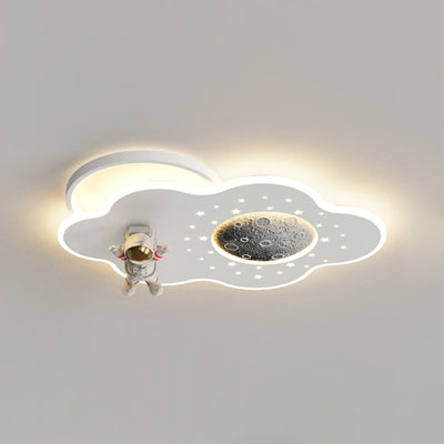 Modern Art Deco Kids Round Cloud Astronaut Planet Acrylic Iron LED Flush Mount Ceiling Light For Bedroom