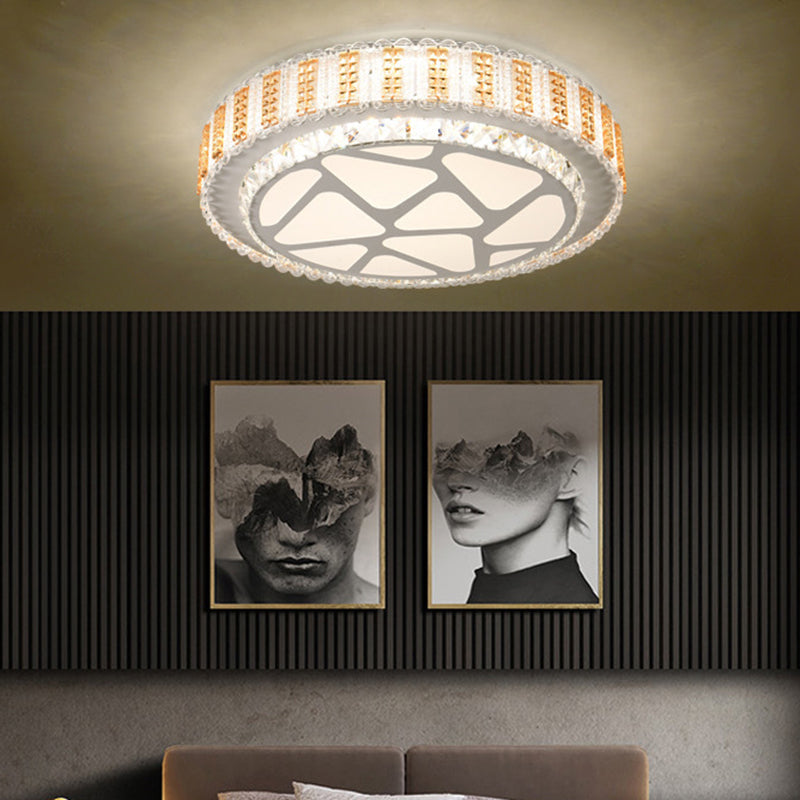 Modern Luxury Round Triangle Crystal Acrylic Hardware LED Flush Mount Ceiling Light For Bedroom