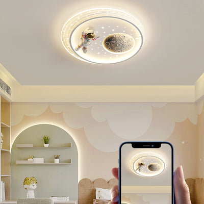 Modern Art Deco Kids Round Cloud Astronaut Planet Acrylic Iron LED Flush Mount Ceiling Light For Bedroom