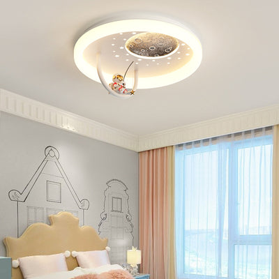 Modern Art Deco Kids Round Cloud Astronaut Planet Acrylic Iron LED Flush Mount Ceiling Light For Bedroom