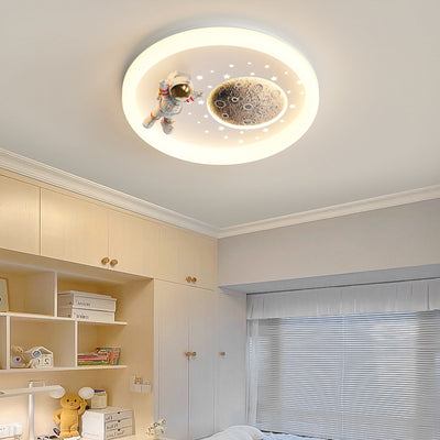 Modern Art Deco Kids Round Cloud Astronaut Planet Acrylic Iron LED Flush Mount Ceiling Light For Bedroom