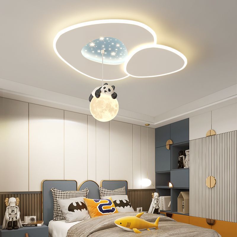 Modern Art Deco Kids Cartoon Clouds Year Wheel Stars Acrylic Iron LED Flush Mount Ceiling Light For Bedroom