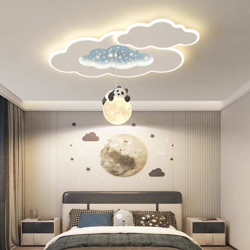 Modern Art Deco Kids Cartoon Clouds Year Wheel Stars Acrylic Iron LED Flush Mount Ceiling Light For Bedroom