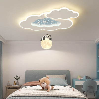 Modern Art Deco Kids Cartoon Clouds Year Wheel Stars Acrylic Iron LED Flush Mount Ceiling Light For Bedroom