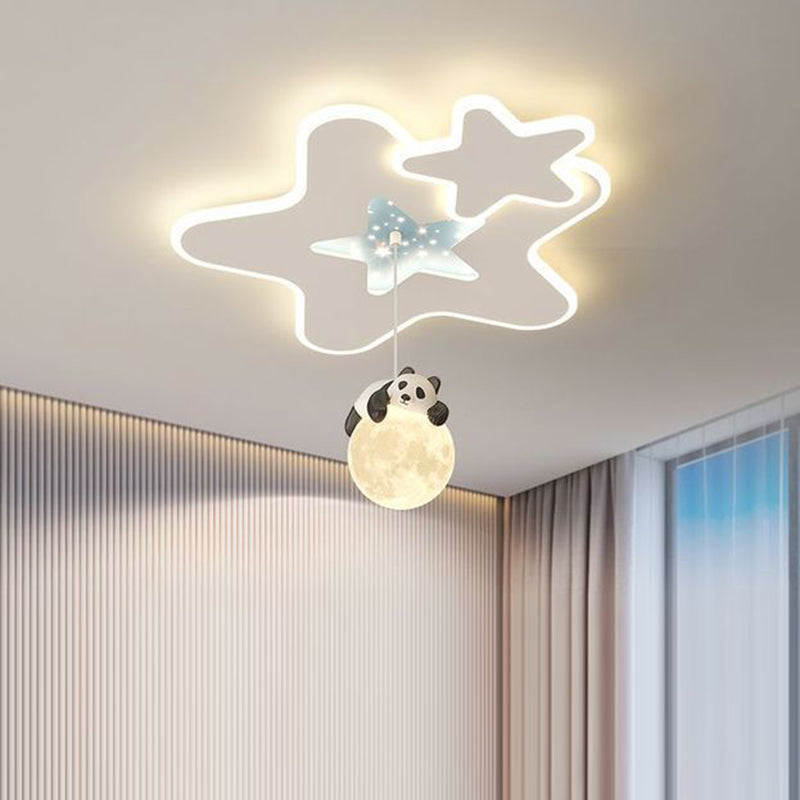 Modern Art Deco Kids Cartoon Clouds Year Wheel Stars Acrylic Iron LED Flush Mount Ceiling Light For Bedroom