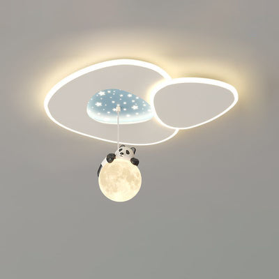 Modern Art Deco Kids Cartoon Clouds Year Wheel Stars Acrylic Iron LED Flush Mount Ceiling Light For Bedroom