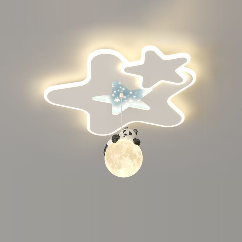 Modern Art Deco Kids Cartoon Clouds Year Wheel Stars Acrylic Iron LED Flush Mount Ceiling Light For Bedroom